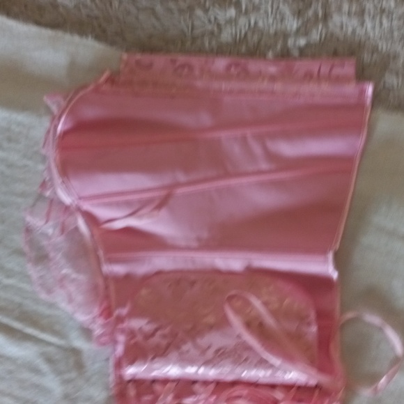 Over-Bust Corset Boning Waist Trainer Pink Satin Bustier XL Ribbon Tie Back - Picture 4 of 8